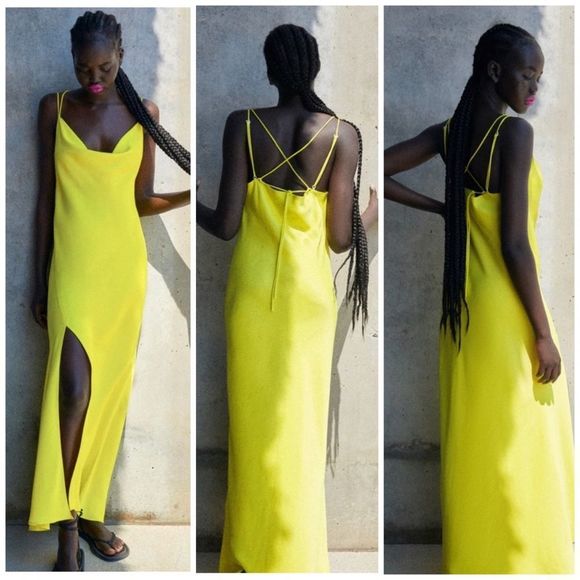 ZARA Neon Yellow Strappy Maxi Dress || SZ S - Picture 1 of 17